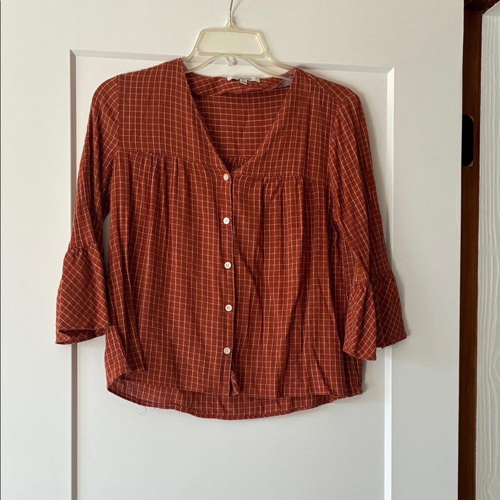 Madewell Terracotta Checkered Blouse
